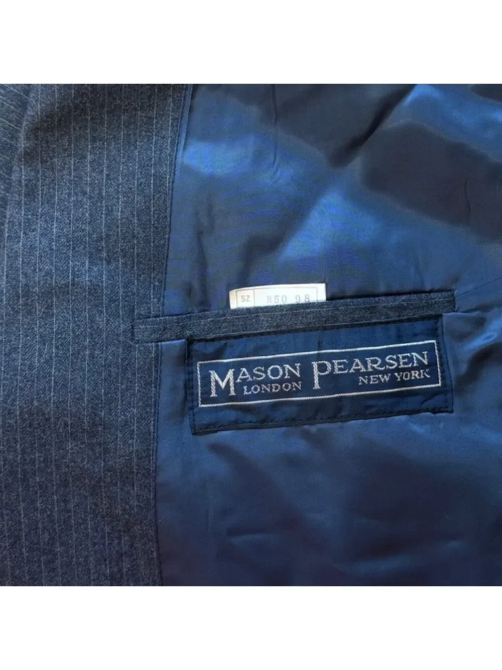 Vintage Mens Blue-Gray Pinstripe Suit 48R Blazer 44x29 Pants 1970s Wool Set